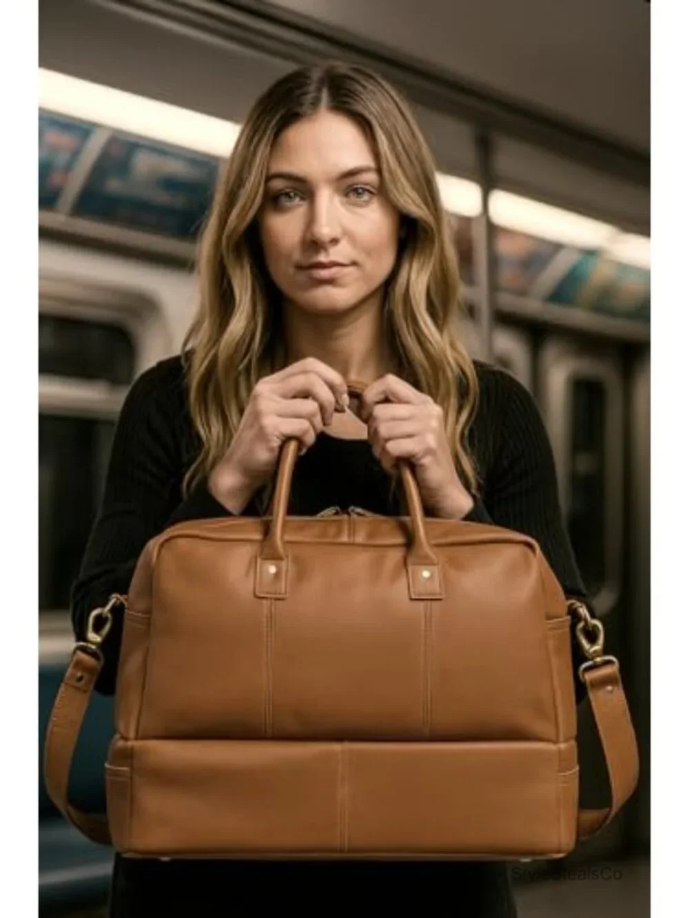 Genuine Hair-On Cowhide Leather Duffel Bag - Weekender Travel Overnight Gym Bag